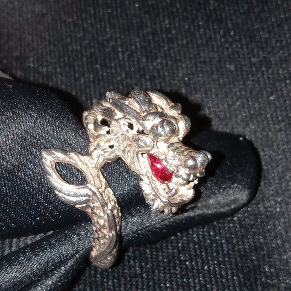 Jewelry - Handcrafted 925 Sterling Silver Unisex"Dragon Head" Ruby Ring